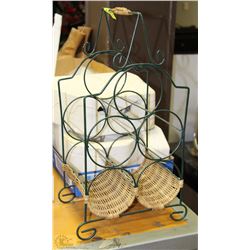 GREEN METAL AND WICKER WINE RACK 18" TALL