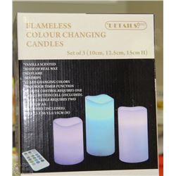 NEW 3 PACK OF FLAMELESS COLOR CHANGING CANDLES