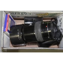 BOX WITH 1  MINOLTA TELEPHOTO  LENS, TAMRON LENS