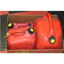 BOX OF 3 RED JERRY CANS - 5 GAL, 2 GAL &
