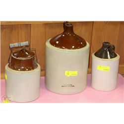 3 VINTAGE LIQUOR JUGS/PICKLE CROCK