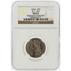 1834 Capped Bust Quarter B-1 LDS NGC Graded MS62