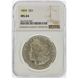 1894 $1 Morgan Silver Dollar Coin NGC Graded MS64