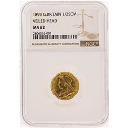 1893 Great Britain Half Sovereign Veiled Head Gold Coin NGC MS62