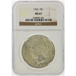 1922 $1 Peace Silver Dollar Coin NGC MS67