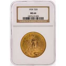 1924 $20 St. Gaudens Double Eagle Gold Coin PCGS MS64