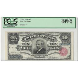 1891 $10 Silver Certificate Tombstone Note PCGS Graded 40 PPQ