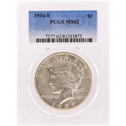 1934-S $1 Peace Silver Dollar Coin PCGS MS62