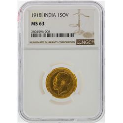 1918I 1 Sovereign India Gold Coin NGC MS63