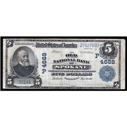 1902 $5 National Bank Note Spokane Washington Note