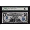 Image 1 : 1899 $2 Mini Porthole Silver Certificate Note PMG Graded CU64