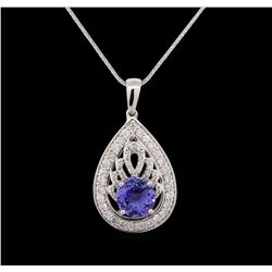 14KT White Gold 1.88 ctw Tanzanite and Diamond Pendant With Chain