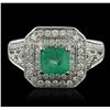 Image 2 : 14KT White Gold 0.83 ctw Emerald and Diamond Ring