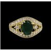 Image 2 : 14KT Yellow Gold 1.63 ctw Emerald and Diamond Ring