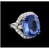 GIA Cert 17.78 ctw Blue Sapphire and Diamond Ring - 14KT White Gold