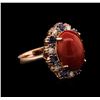 6.43 ctw Coral, Sapphire and Diamond Ring - 14KT Rose Gold