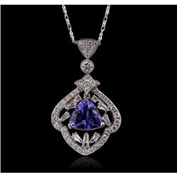 18KT White Gold 3.61 ctw Tanzanite and Diamond Pendant With Chain
