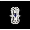 Image 2 : 0.50 ctw Blue Sapphire and Diamond Ring - 18KT White Gold