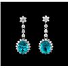 Image 1 : 5.39 ctw Apatite and Diamond Dangle Earrings - 14KT White Gold