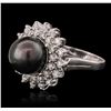 14KT White Gold Pearl and Diamond Ring