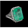 GIA Cert 22.51 ctw Emerald and Diamond Ring - 14KT White Gold