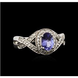 14KT White Gold 0.93 ctw Tanzanite and Diamond Ring