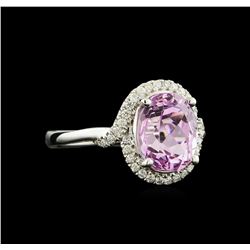 4.90 ctw Kunzite and Diamond Ring - 14KT White Gold