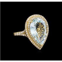 7.05 ctw Aquamarine and Diamond Ring - 14KT Yellow Gold