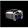 Image 1 : 3.50 ctw Blue Topaz and Diamond Ring - 14KT White Gold