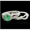 Image 3 : 14KT White Gold 1.43 ctw Emerald and Diamond Wedding Ring Set