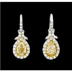 EGL USA Cert 2.62 ctw Fancy Yellow Diamond Earrings - Platinum