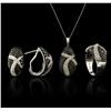 Image 1 : 5.45 ctw Black Diamond Pendant and Earrings Set - 14KT White Gold