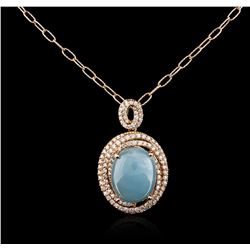 14KT Rose Gold 14.35 ctw Chrysoprase and Diamond Pendant With Chain