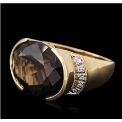 14KT Yellow Gold 20.17 ctw Smokey Quartz and Diamond Ring