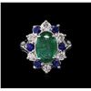 Image 2 : 2.65 ctw Emerald, Sapphire and Diamond Ring - 14KT White Gold
