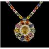 Image 1 : 35.30 ctw Multi Color Sapphire and Diamond Necklace - 14KT Yellow Gold