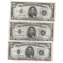 1934 $5 Silver Certificate Currency Lot of 3