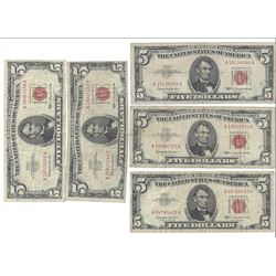 1963 $5 Red Seal Bill Lot of 5