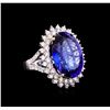 Image 1 : 14KT White Gold GIA Certified 22.43 ctw Tanzanite and Diamond Ring