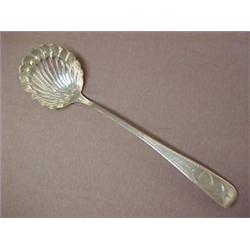 Irish silver soup ladle, fluted bowl with eng