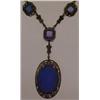 1920's blue glass necklace, silver plated fil