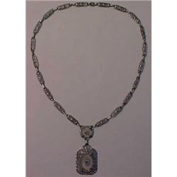 Rhodium filigree necklace, 14 1/2" chain has