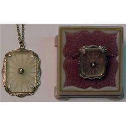 Frosted crystal necklace and ring, 1" pendant