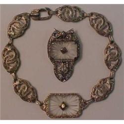 Sterling silver filigree bracelet and dress c