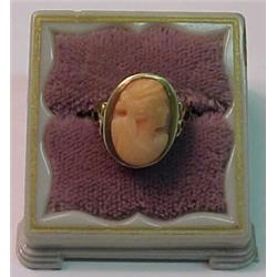 Coral cameo ring, light orange colored coral