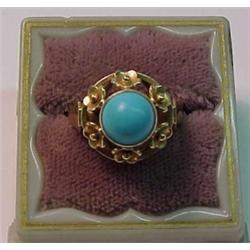 14K gold turquoise flower ring, rose gold mou