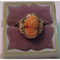 Coral cameo ring, 10K yellow gold mounting ha