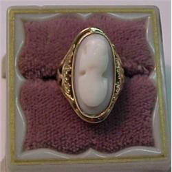 Angelskin coral cameo ring, 10K gold ring has