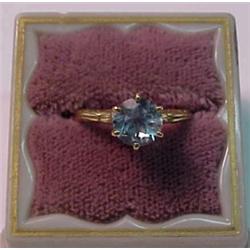 14K gold and blue zircon ring, round blue zir