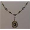 Image 1 : Art Deco filigree necklace, 16" chain has fau